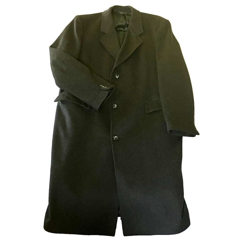 Charles Klein Vtg Cashmere Wool Coat Overcoat Black Trench Lined 46 Men Preppy